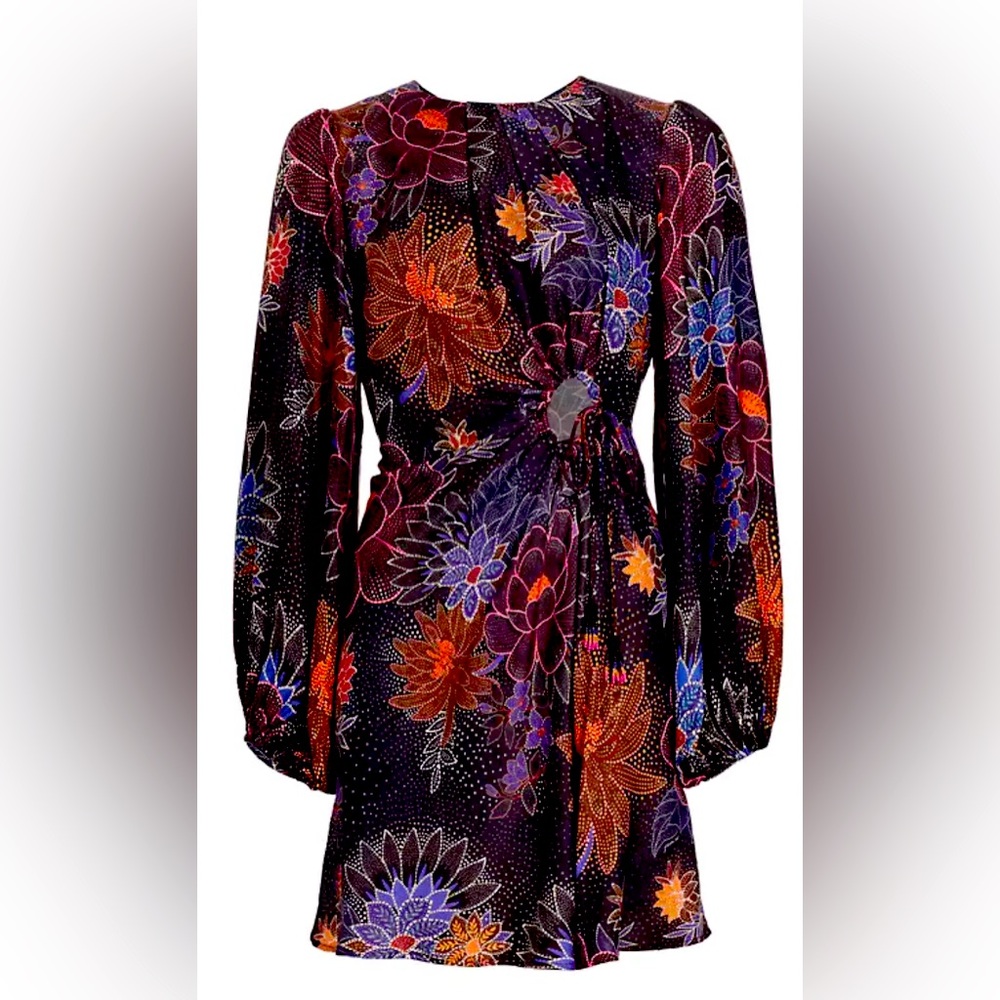 FARM Rio NWT Women's Sparkle Flowers Long Sleeve Mini Dress Size Medium